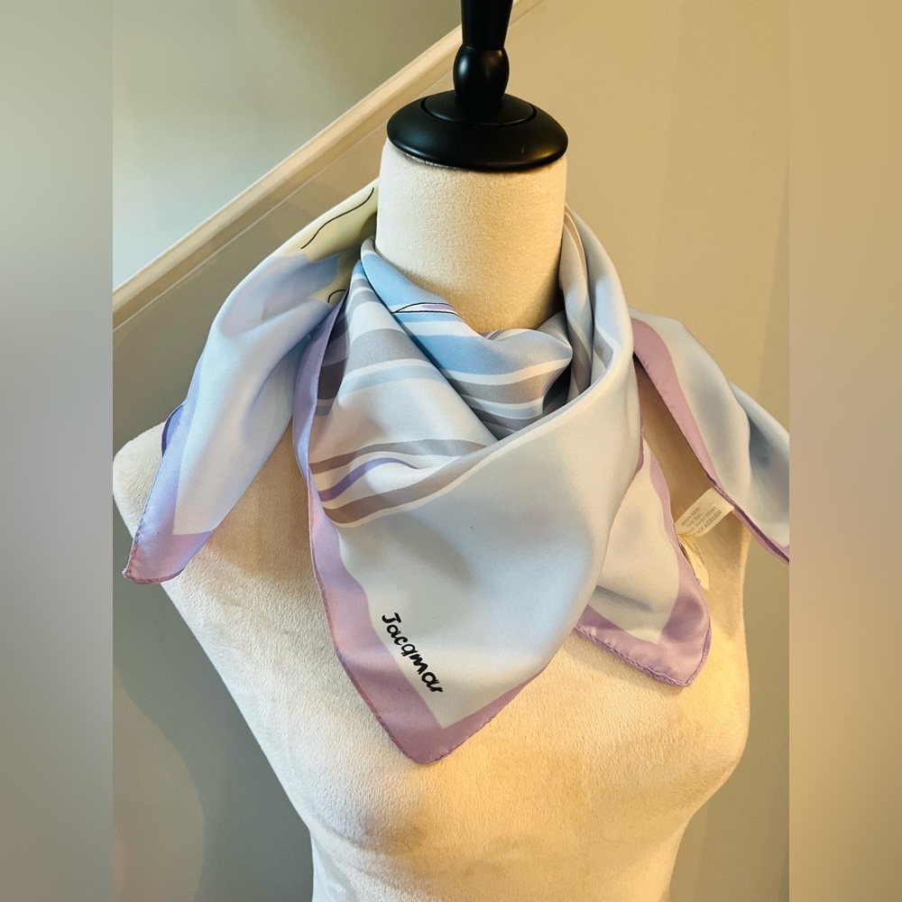 JACQMAR LONDON Scarf Abstract Floral Blue Purple Made In Italy